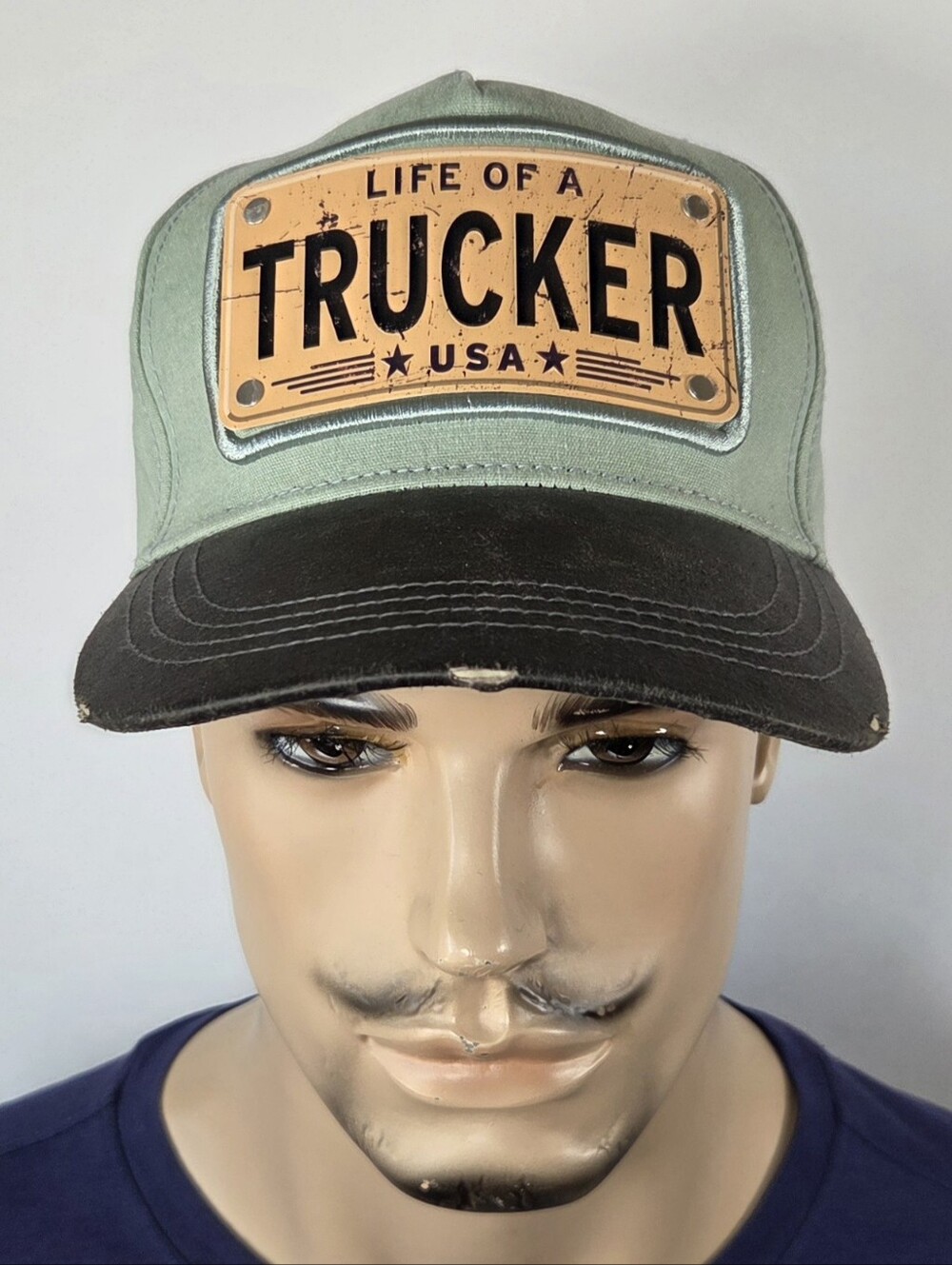 Wild Wear Life Of A Trucker USA Adjustable Velcro Hat License Plate Blue Green